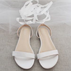 Kailee P White satin flat sandal ballerina lace up